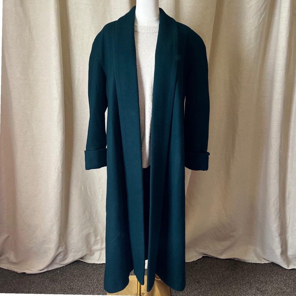 Vintage Mario De Pinto Teal Wool Shawl Collar Coat Size 8 Made in USA
